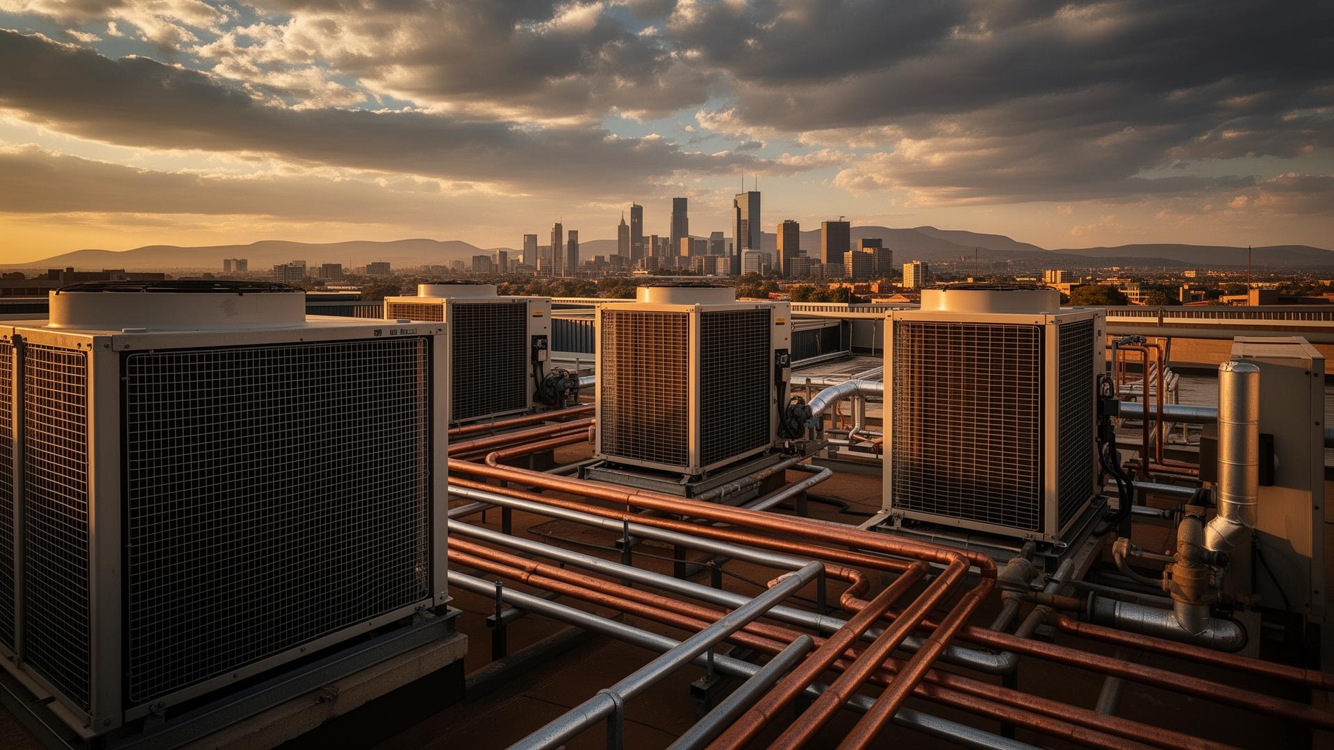 HVAC technician servicing a commercial rooftop unit